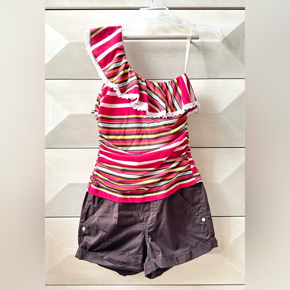 REWIND ONE SHOULDER STRIPED ROMPER JUMPSUIT - SIZE M